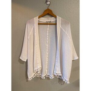 Michael Stars Women's White Cotton Open Front Tassel Cardigan OS Vacation